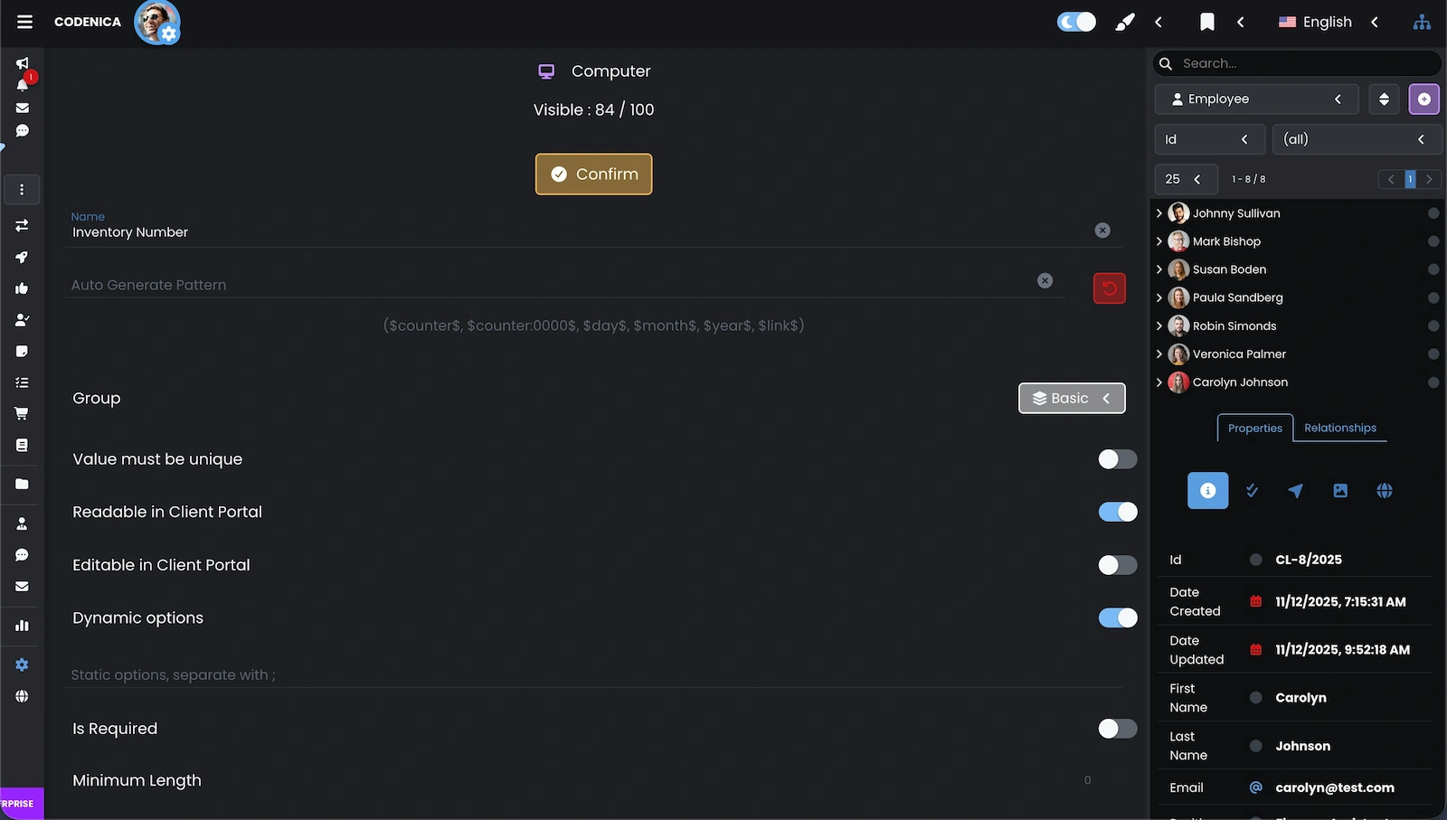Screenshot showing customization settings for icons, colors, and item properties.