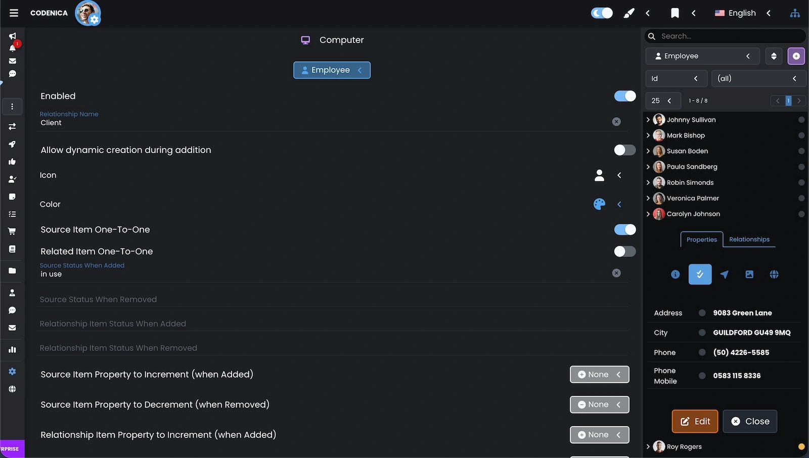 Screenshot showing relationships between items.