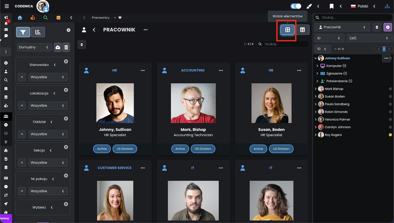 Affichage des éléments dans l’application