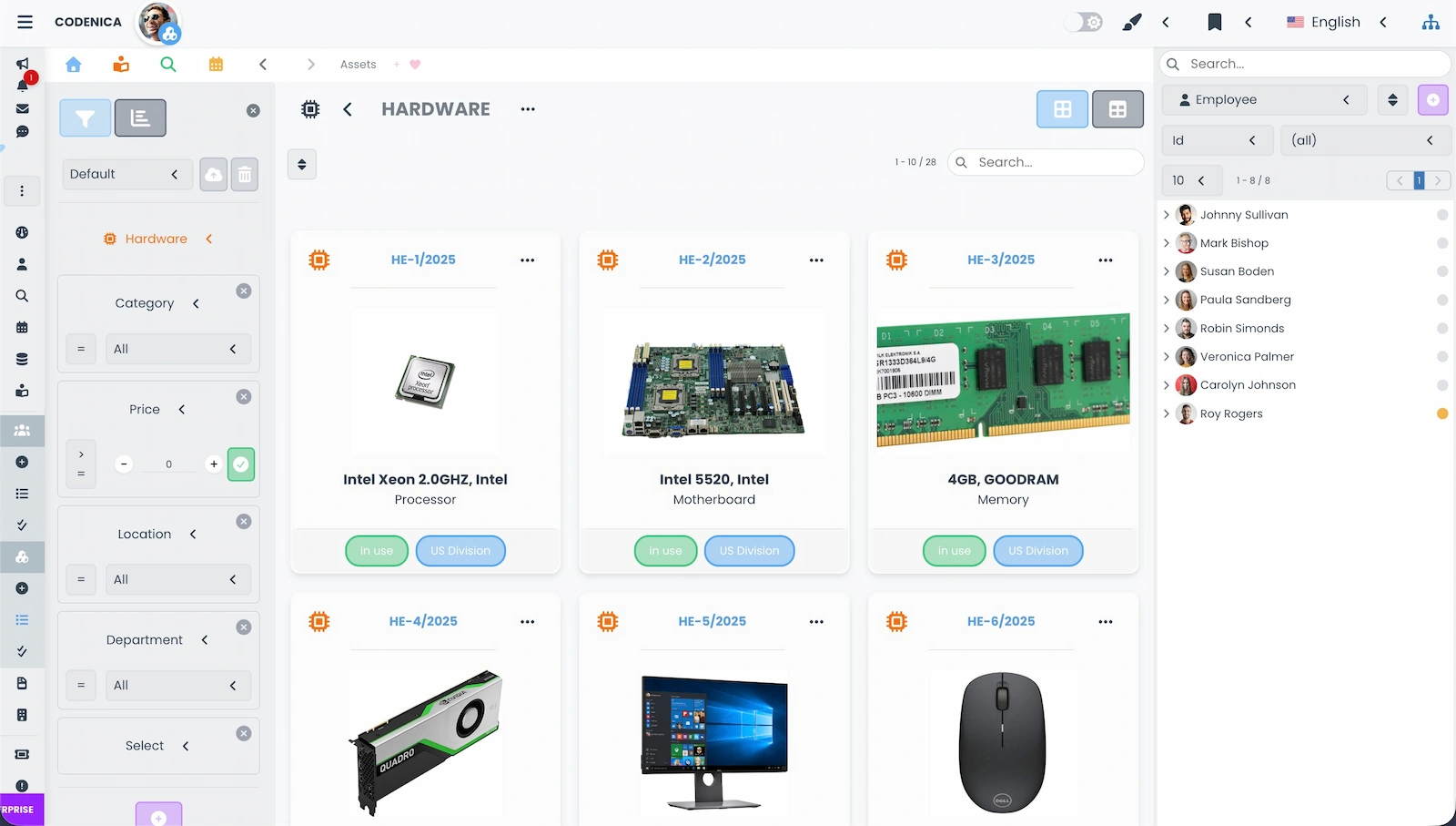 Item view for device assets in Codenica ITSM + ITAM