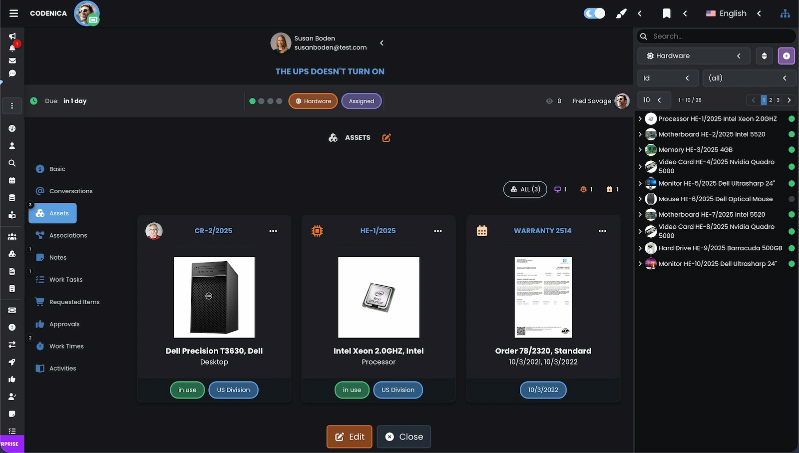 Ticket divided into functional groups in Codenica ITSM + ITAM