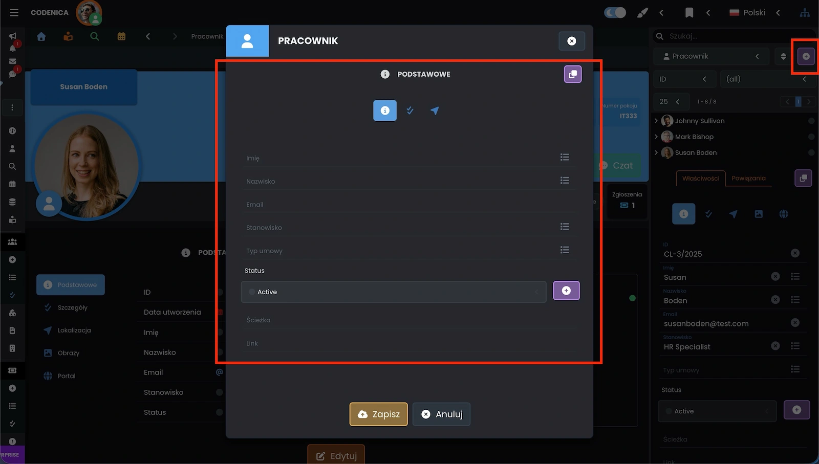 Właściwości w oknie tworzenia elementów ad-hoc w aplikacji Codenica ITSM + ITAM