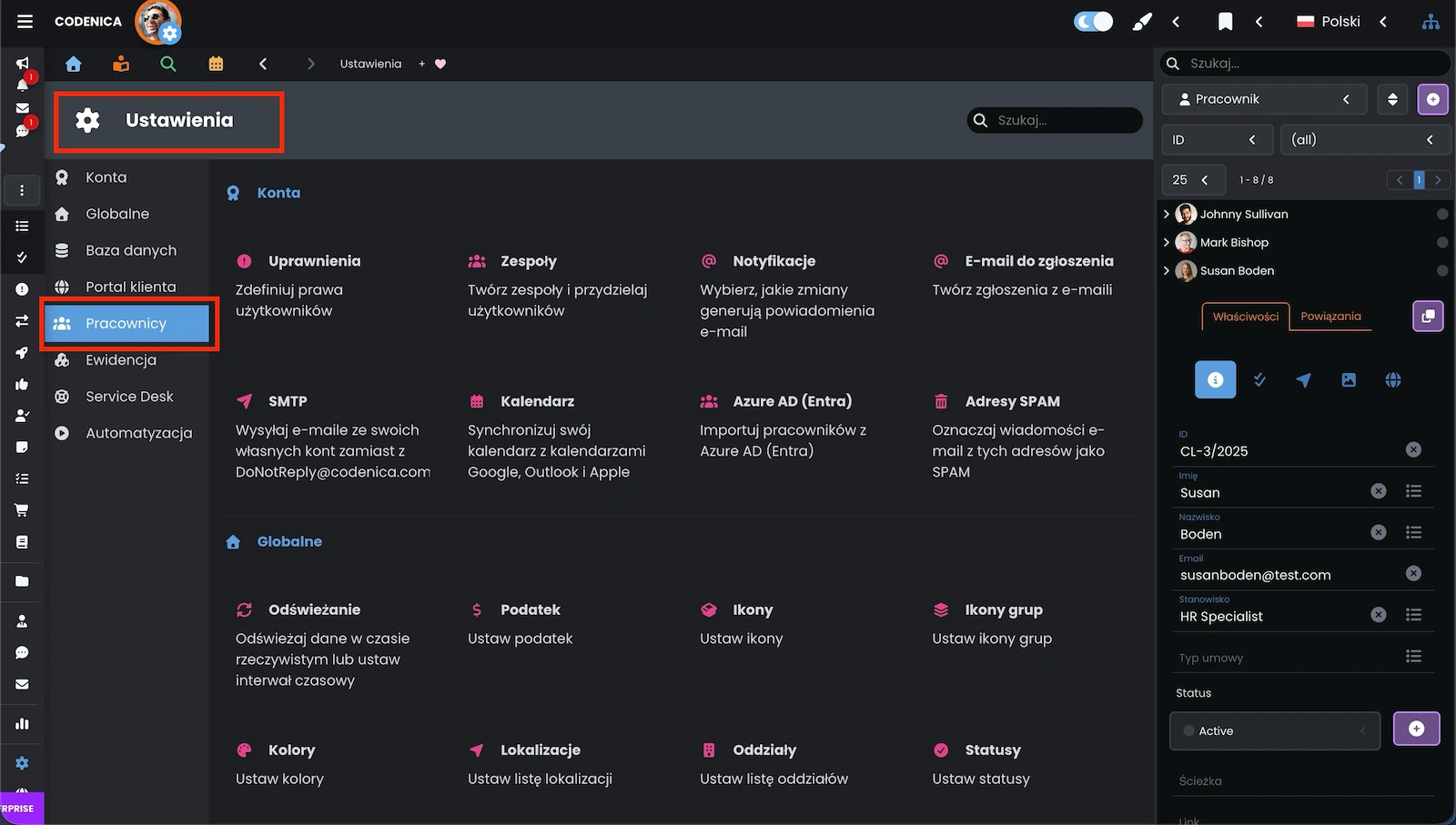 Okno ustawień w programie Codenica ITSM + ITAM