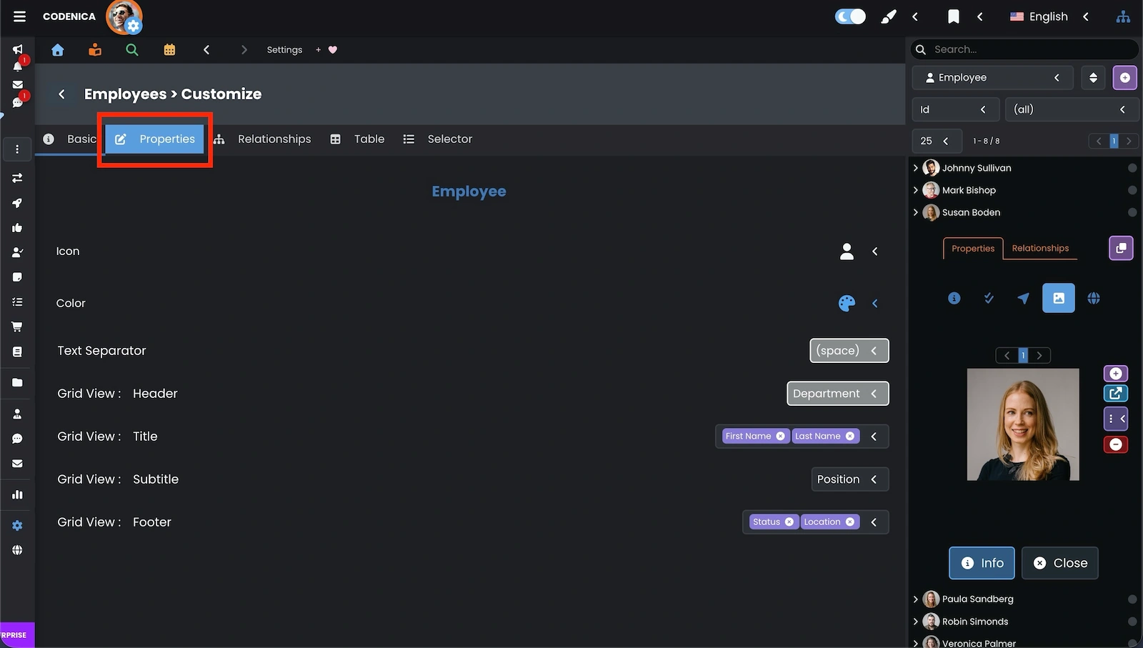 Employee settings window in Codenica ITSM + ITAM.