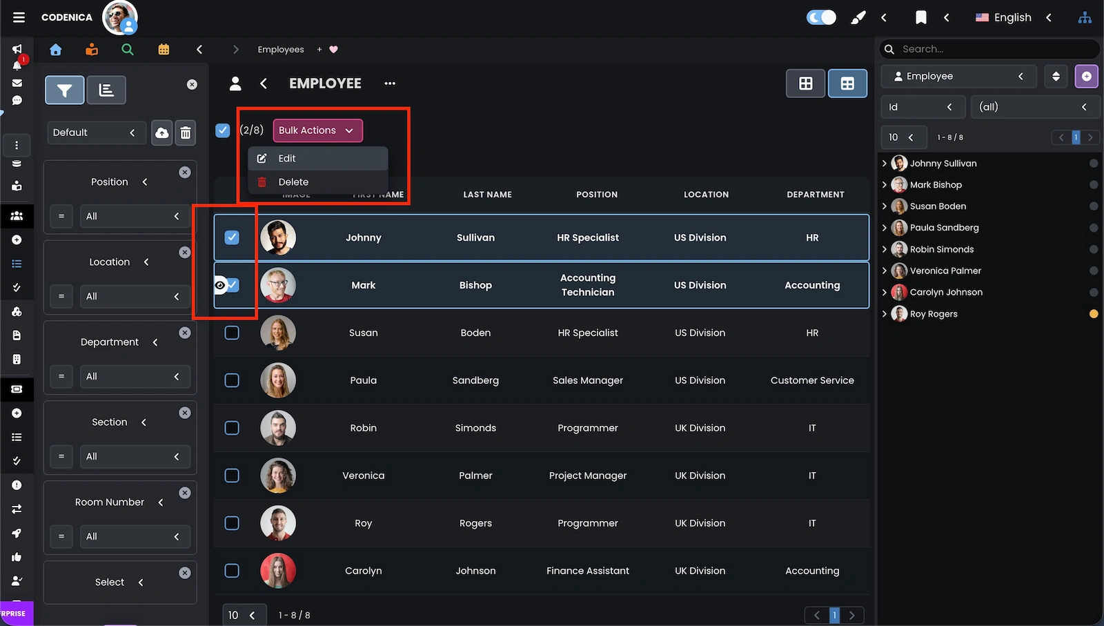 Bulk editing in table view in Codenica ITSM + ITAM