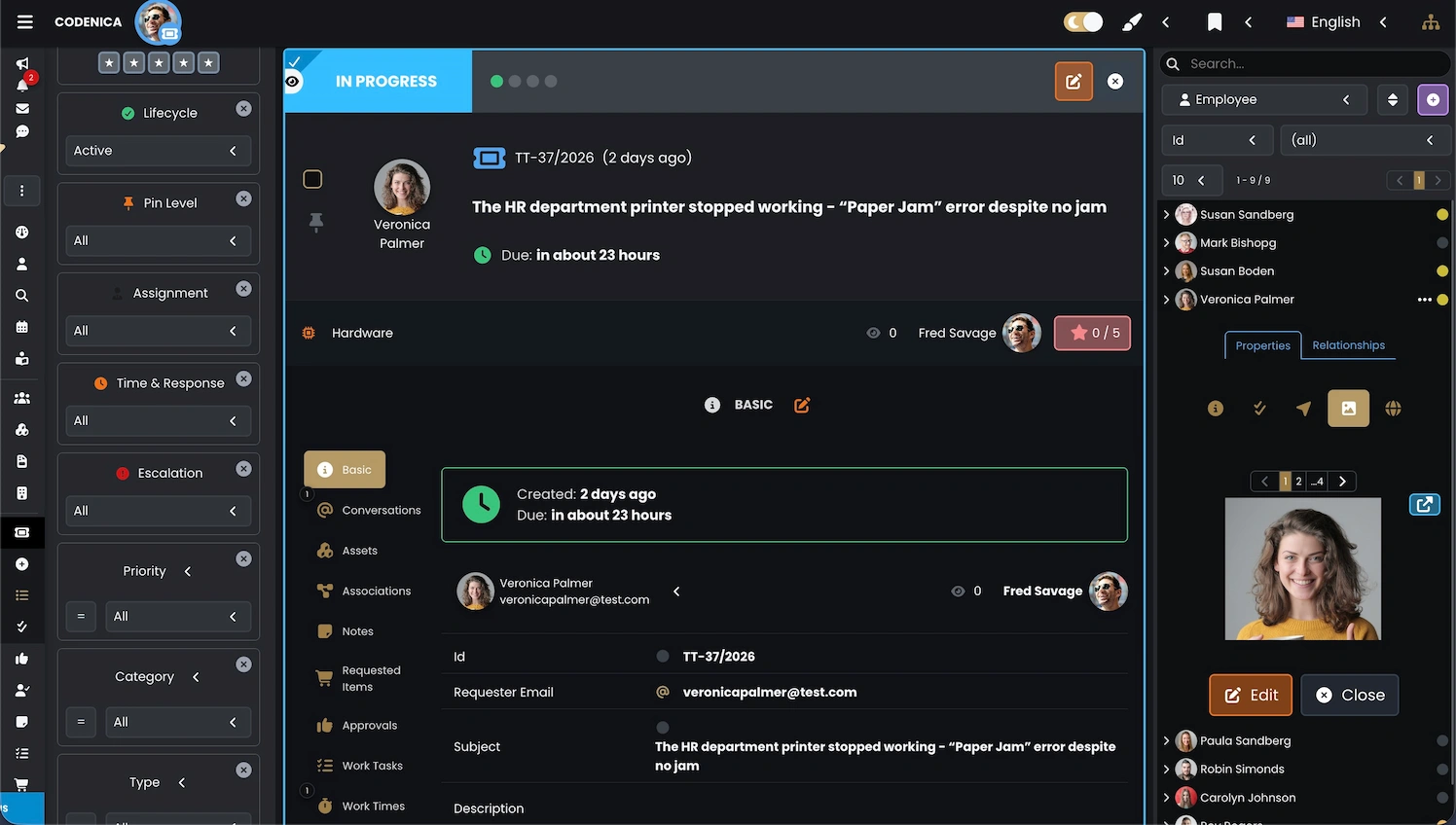 A complete overview of all ticket elements in Codenica ITSM + ITAM