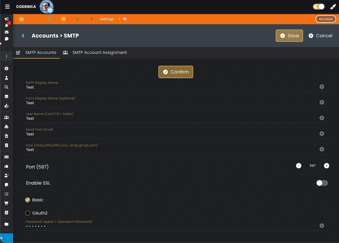 SMTP configuration used for sending ticket replies in Codenica ITSM + ITAM