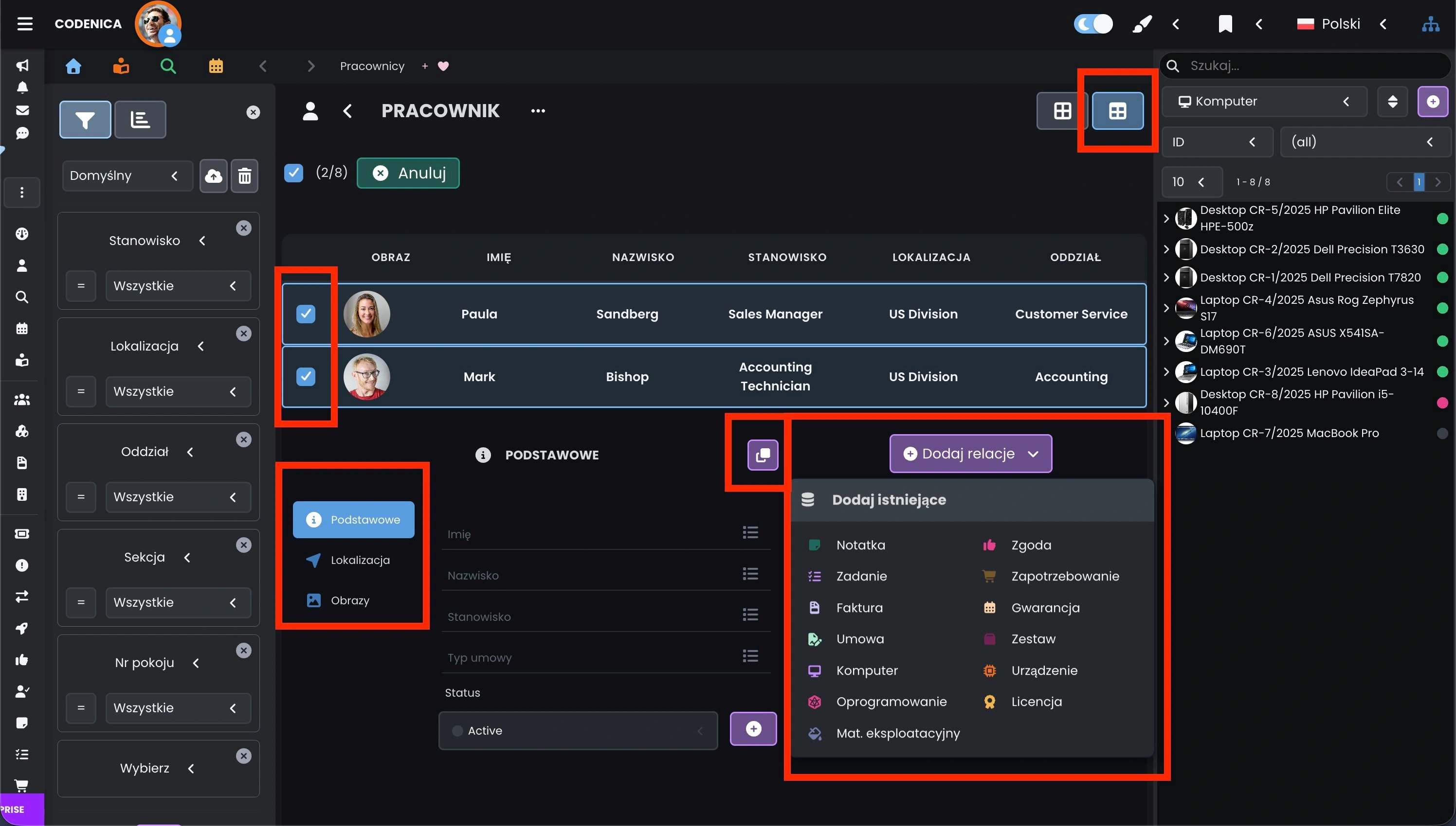 Okno edycji grupowej zasobów IT w systemie Codenica ITSM + ITAM
