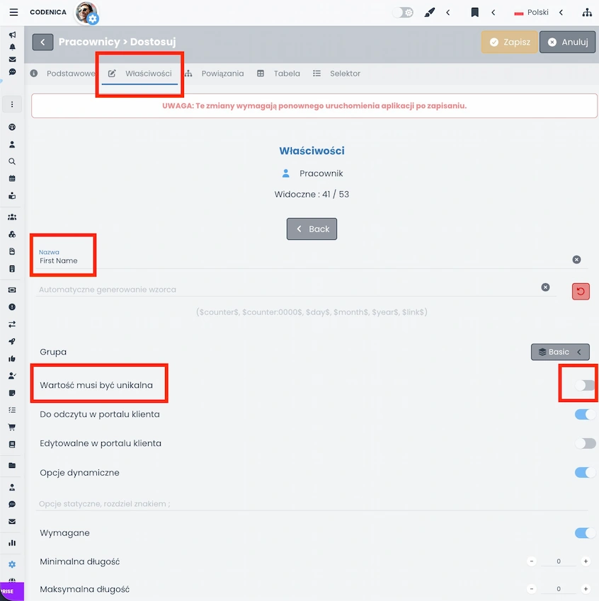 Ustawienia relacji jeden do jednego w systemie Codenica ITSM + ITAM