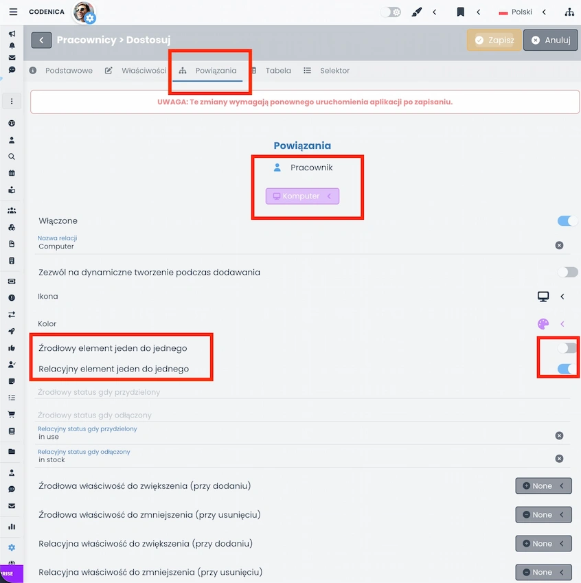 Ustawienie włączające unikalność wartości w systemie Codenica ITSM + ITAM