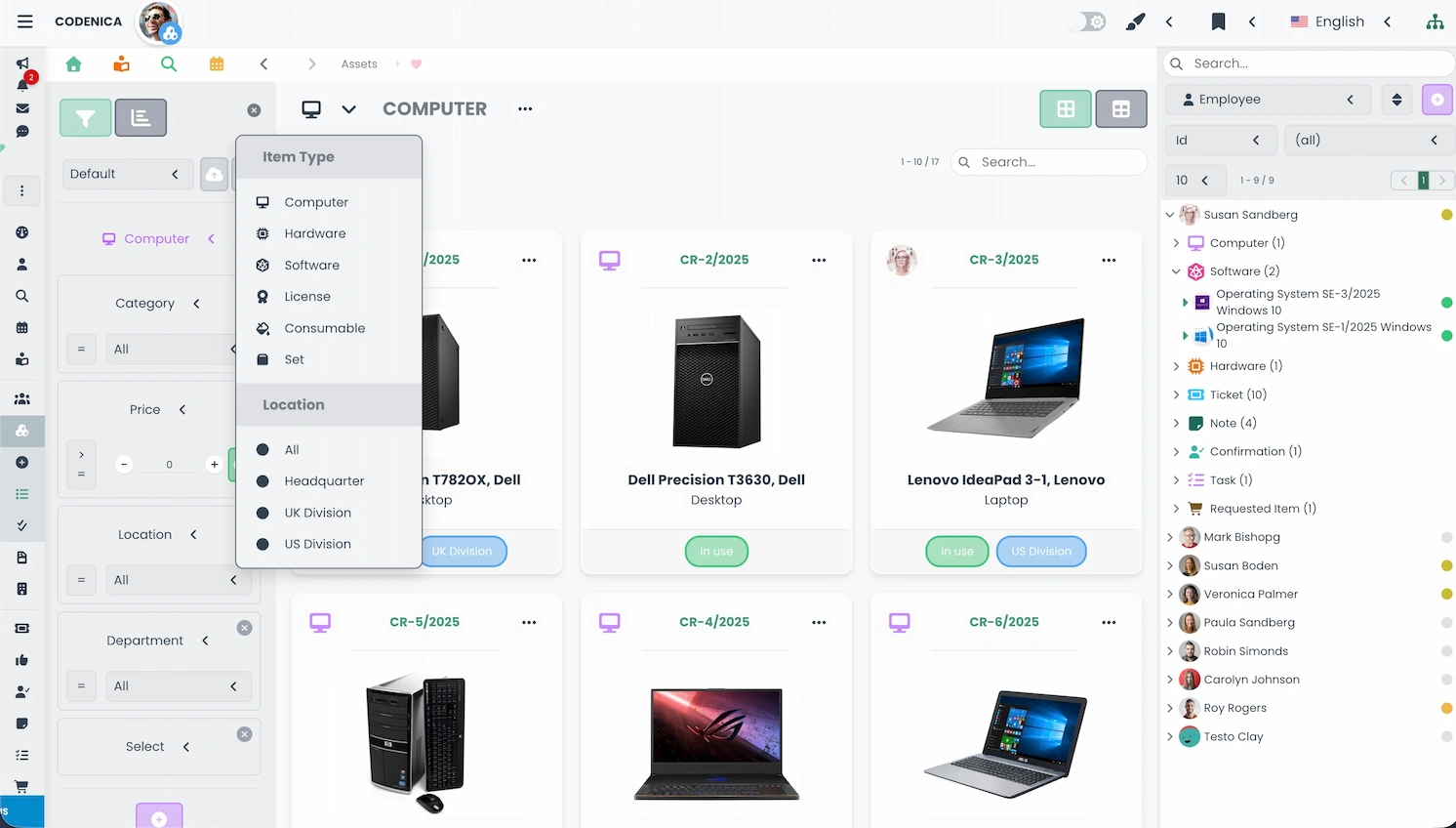 IT hardware inventory in Codenica ITSM + ITAM