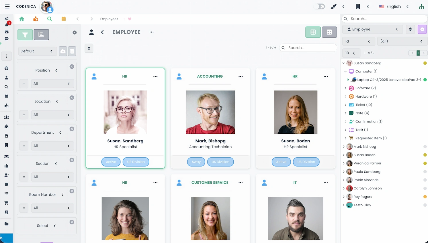 User list with computer assignments in Codenica ITSM + ITAM