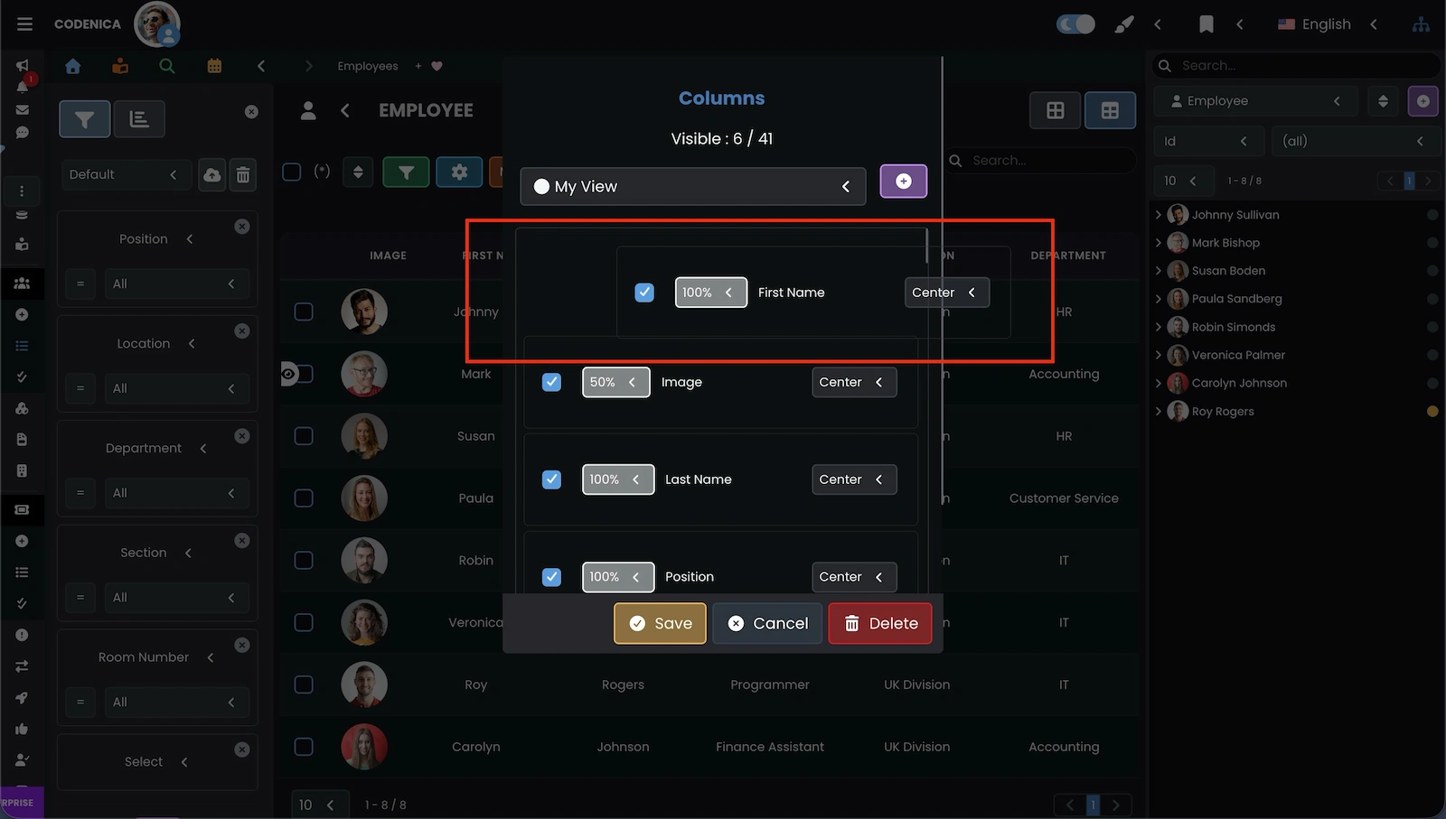 Configuring a custom table view in Codenica ITSM + ITAM