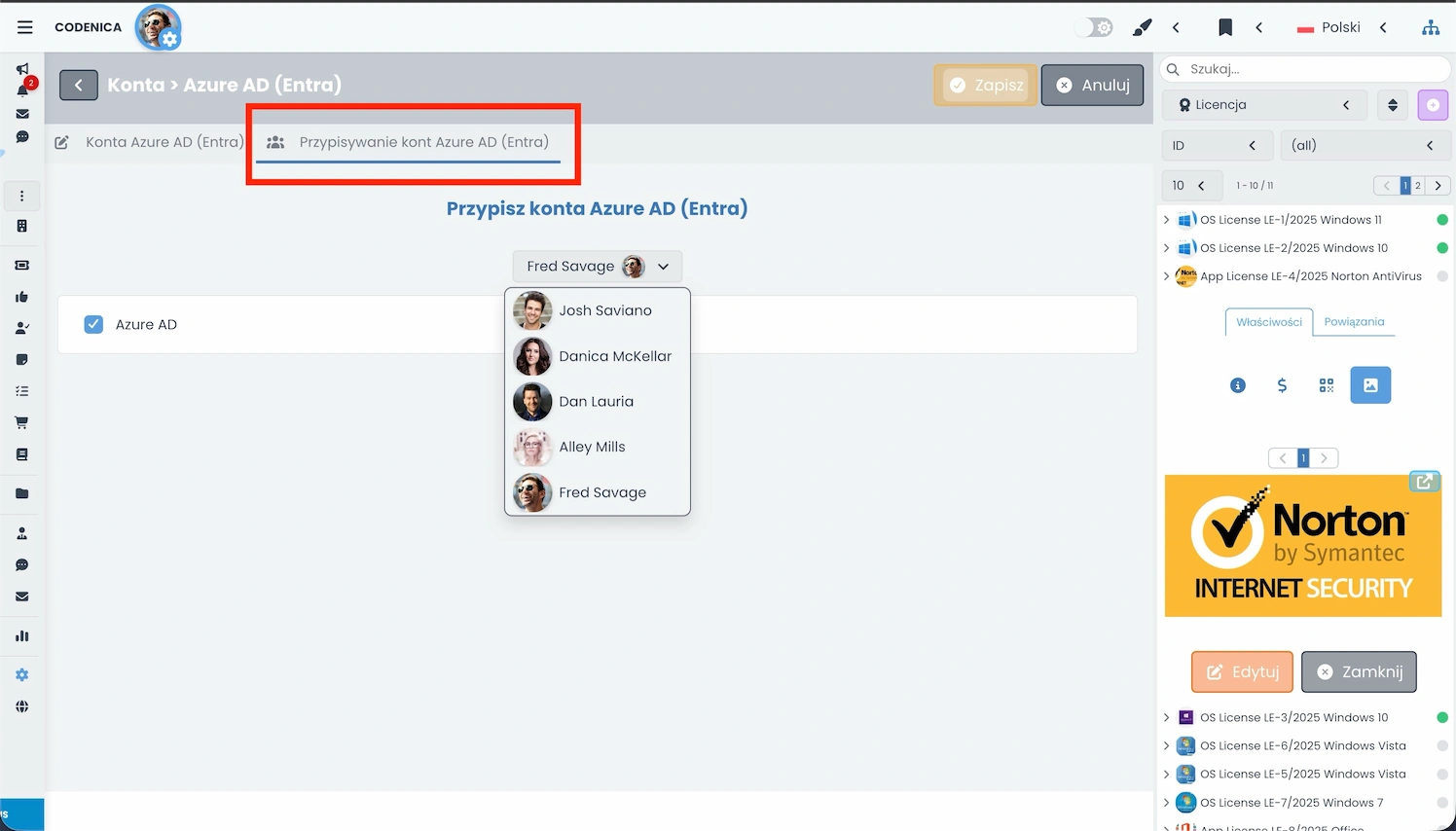 Ekran importu użytkowników z Azure Entra ID przy użyciu przypisanej konfiguracji OAuth2