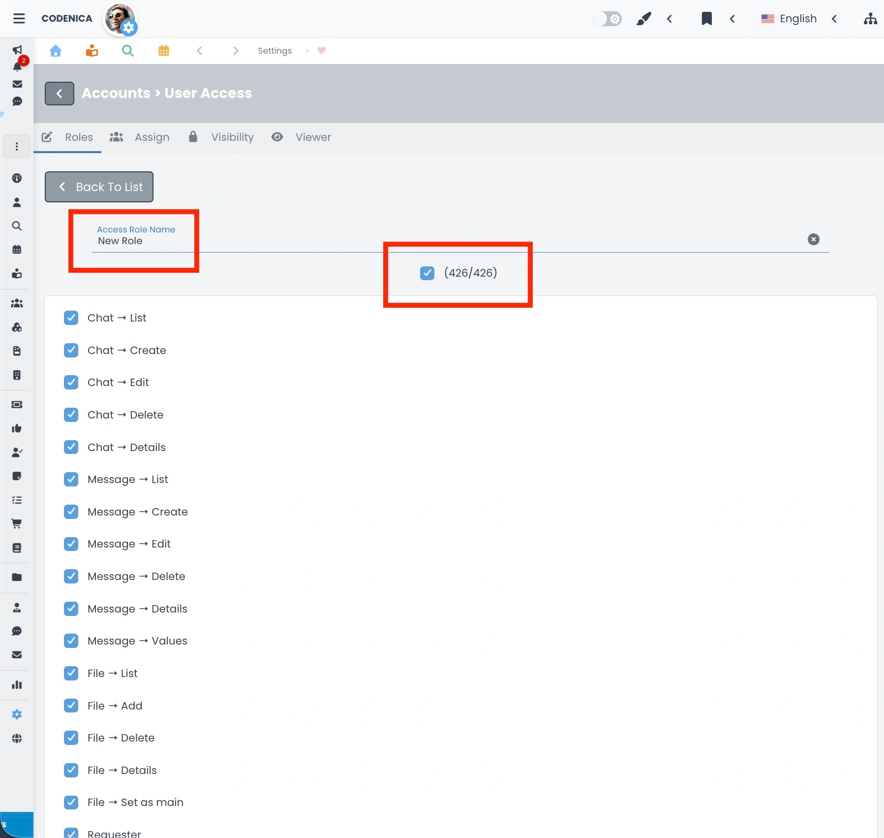 RBAC role details and permission list in Codenica ITSM + ITAM