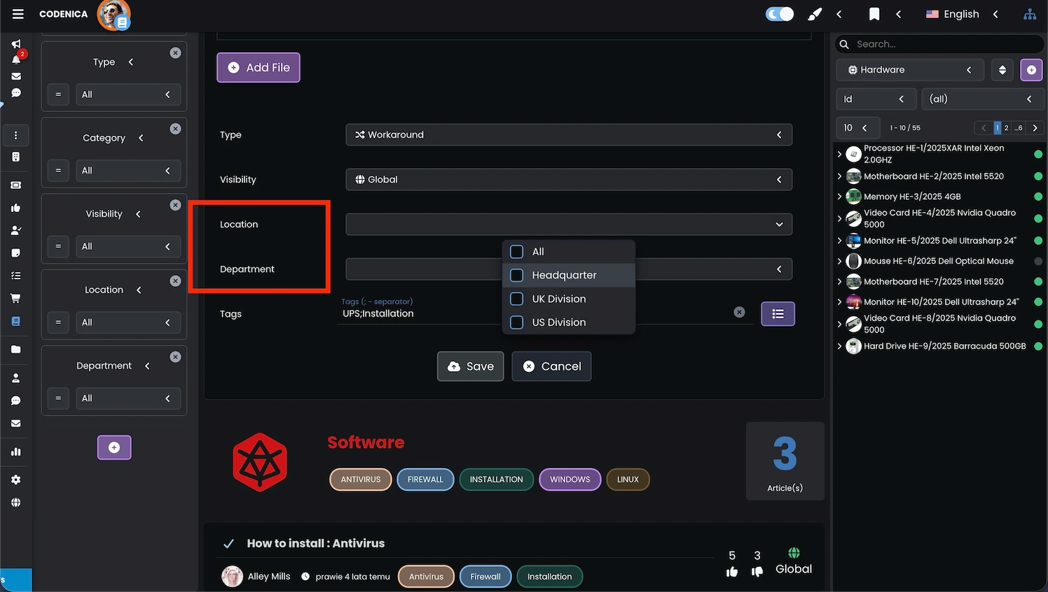 Knowledge base location in Codenica ITSM + ITAM