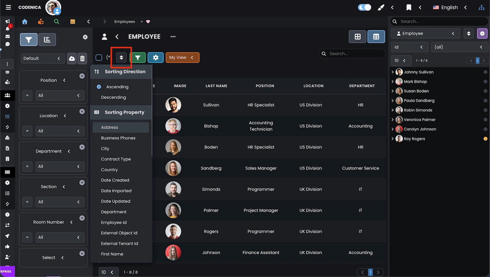Bi-directional sorting of items in Codenica ITSM + ITAM