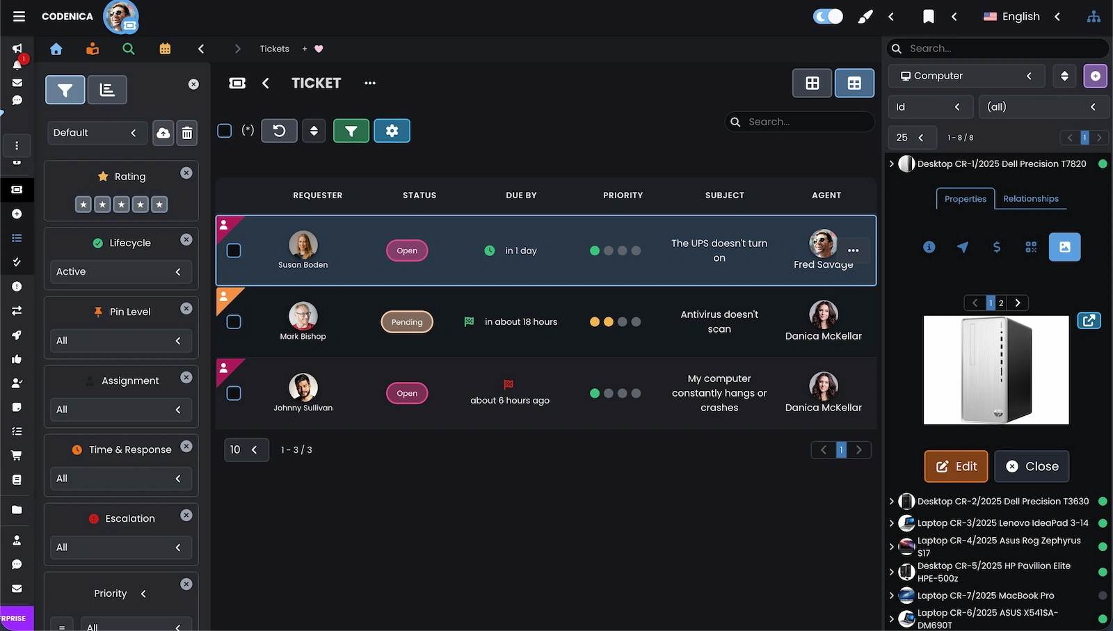 Screenshot showing tickets.