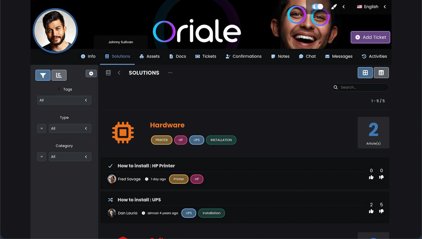 Screenshot showing the client portal