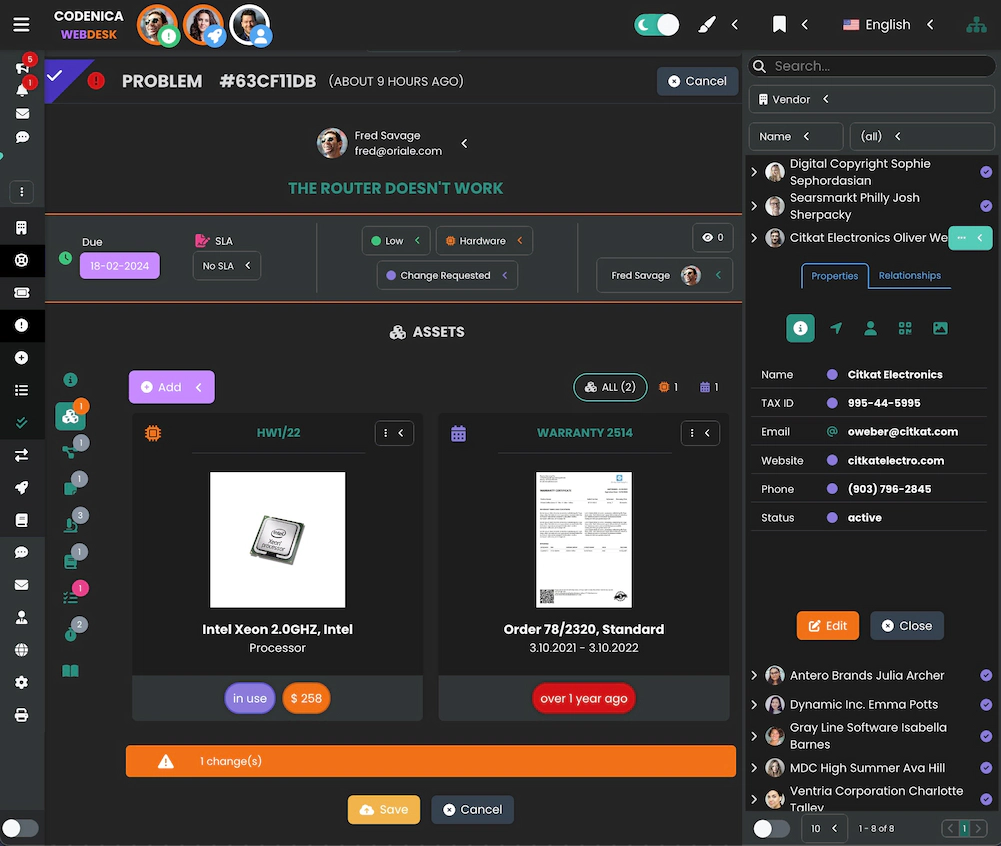 Screenshot showing the linking of documents and assets.