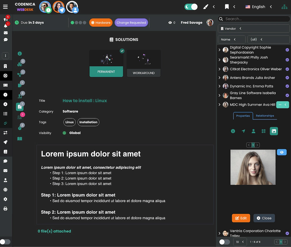 Screenshot displaying the solutions section.