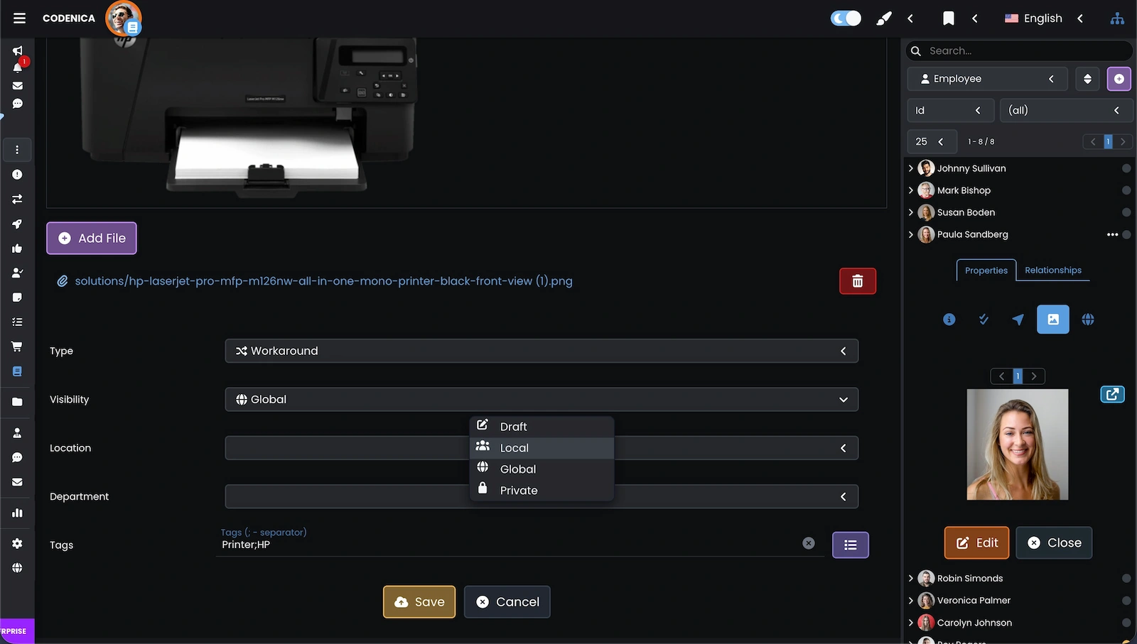 Screenshot showing article visibility options.