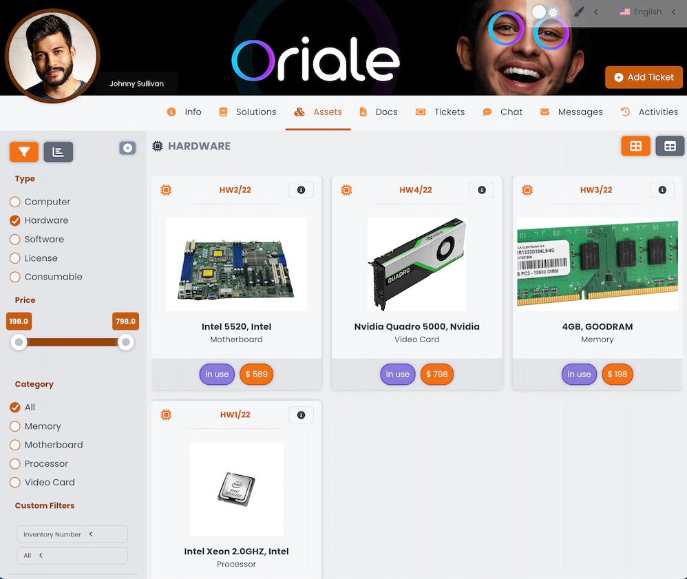 Screenshot showing assigned assets in grid view.