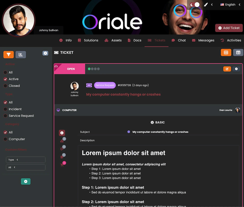 Screenshot showing a ticket in item view.