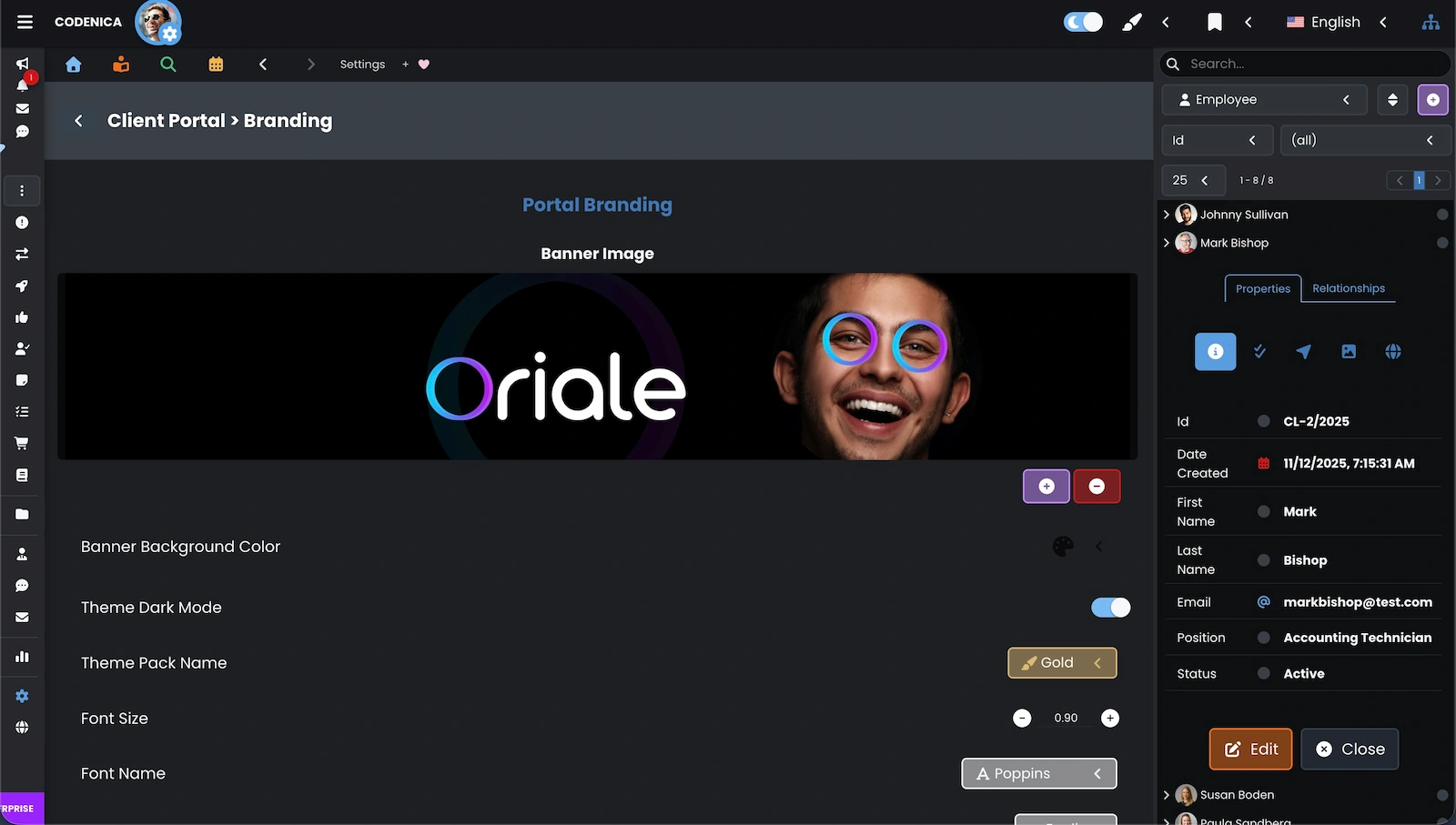 Screenshot showing branding configuration options in the application settings.