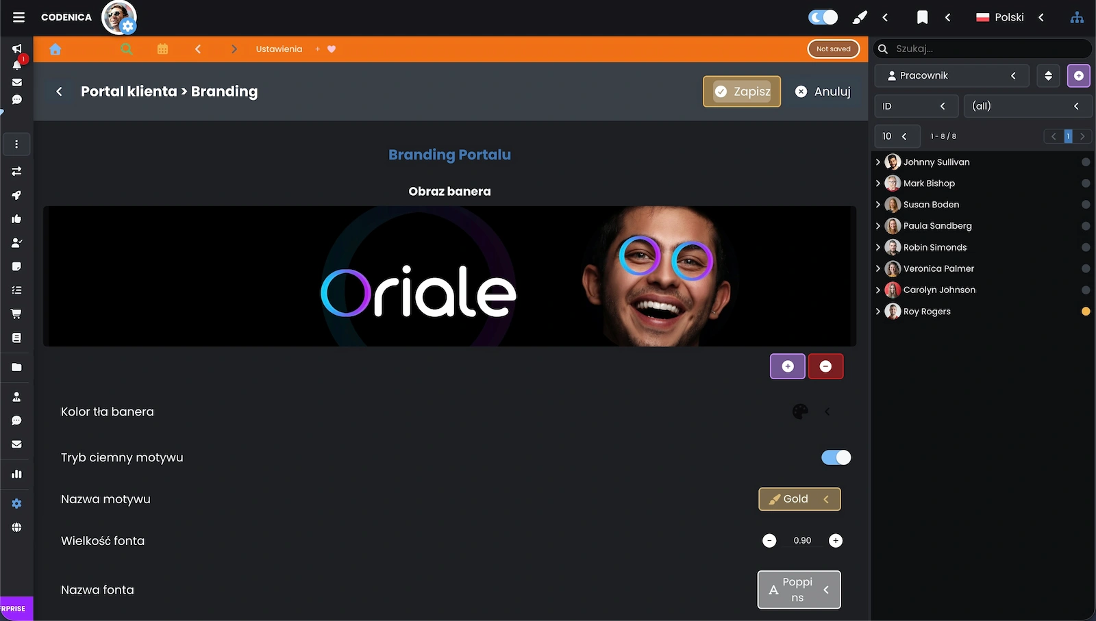 Zrzut ekranu pokazujący opcje konfiguracji brandingu w ustawieniach aplikacji