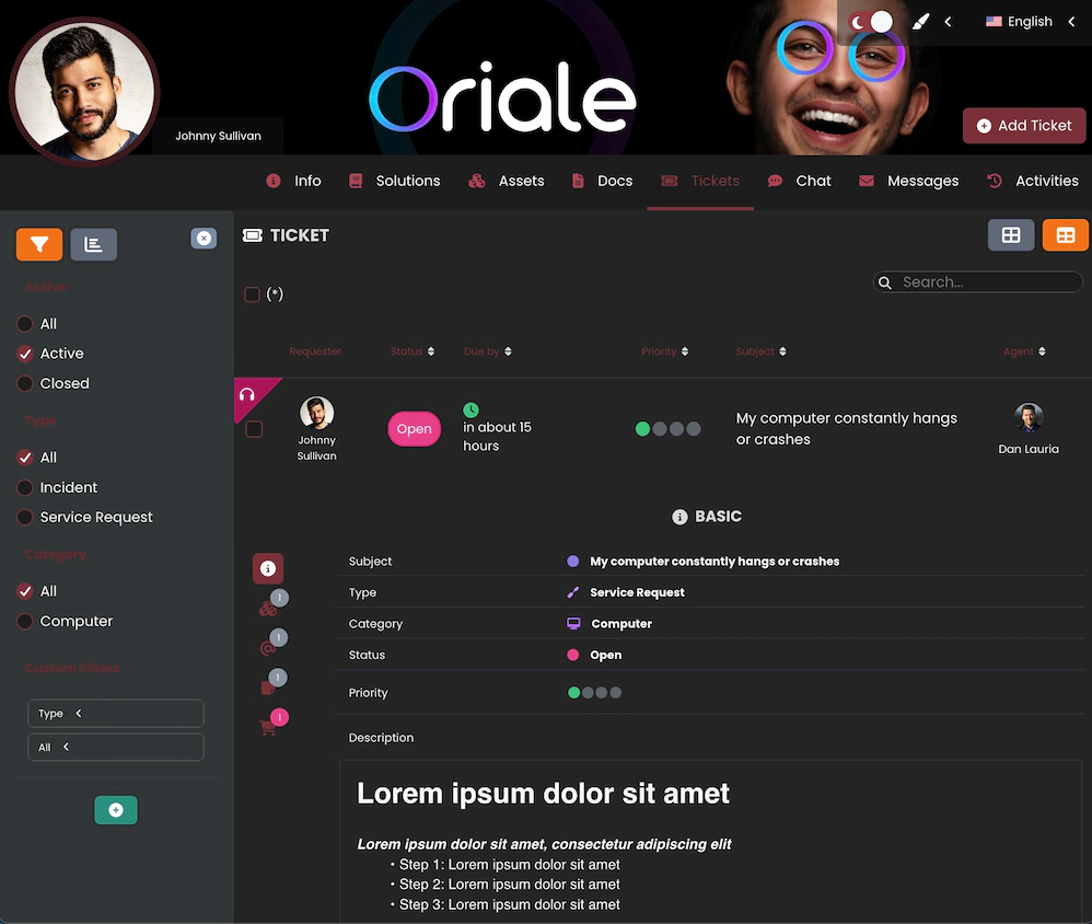 Screenshot showing tickets in table view.