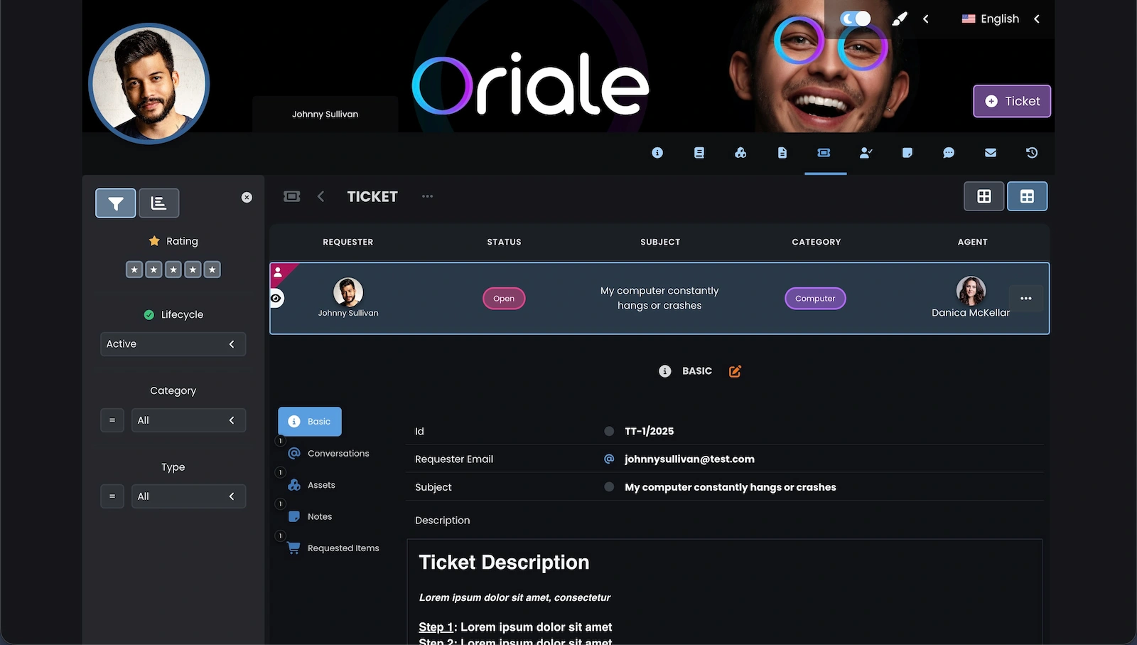 Screenshot showing tickets in table view.