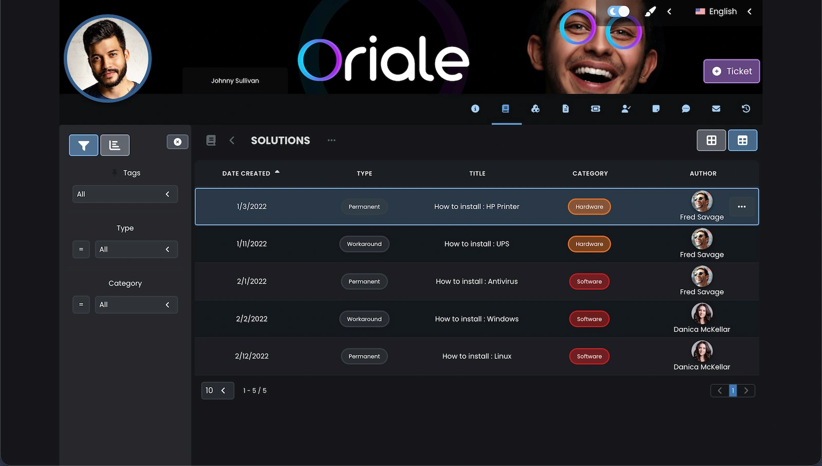 Screenshot showing knowledge base articles with an active filter.
