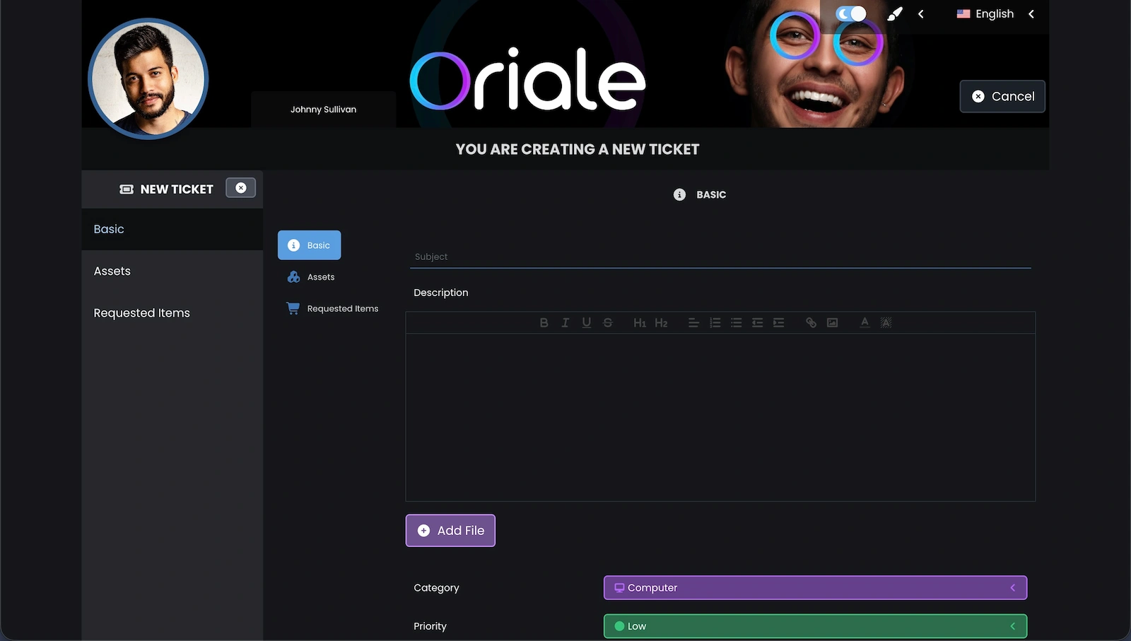 Screenshot showing the creation of a new ticket.