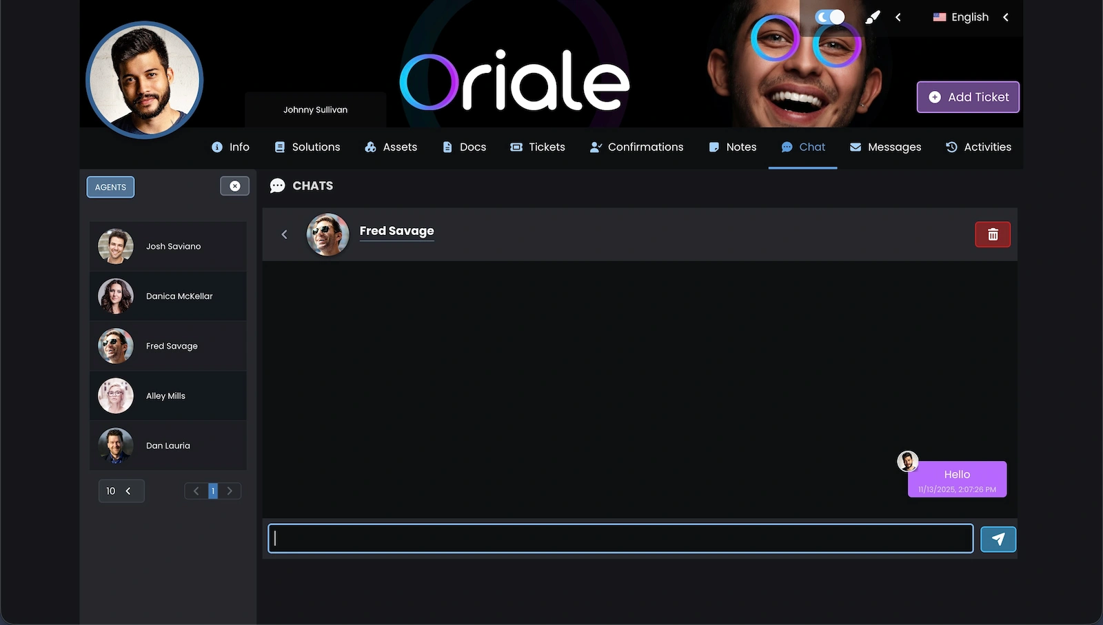Screenshot showing communication tool available for customers and employees on the Client Portal.