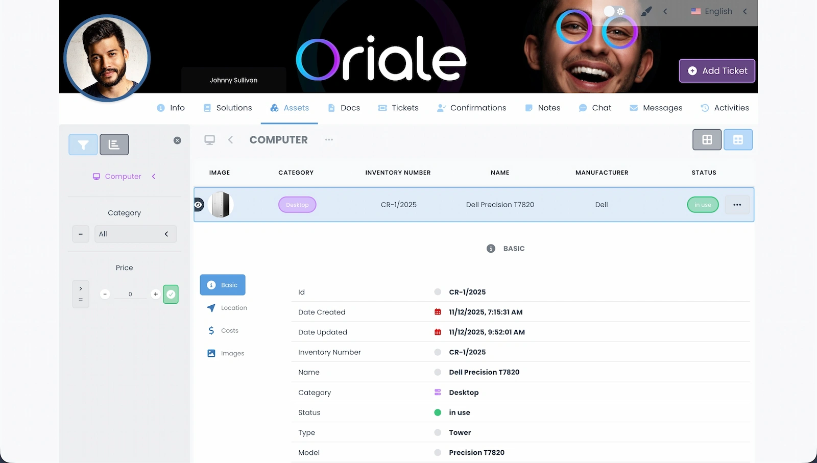Screenshot showing assigned assets in tabular view.