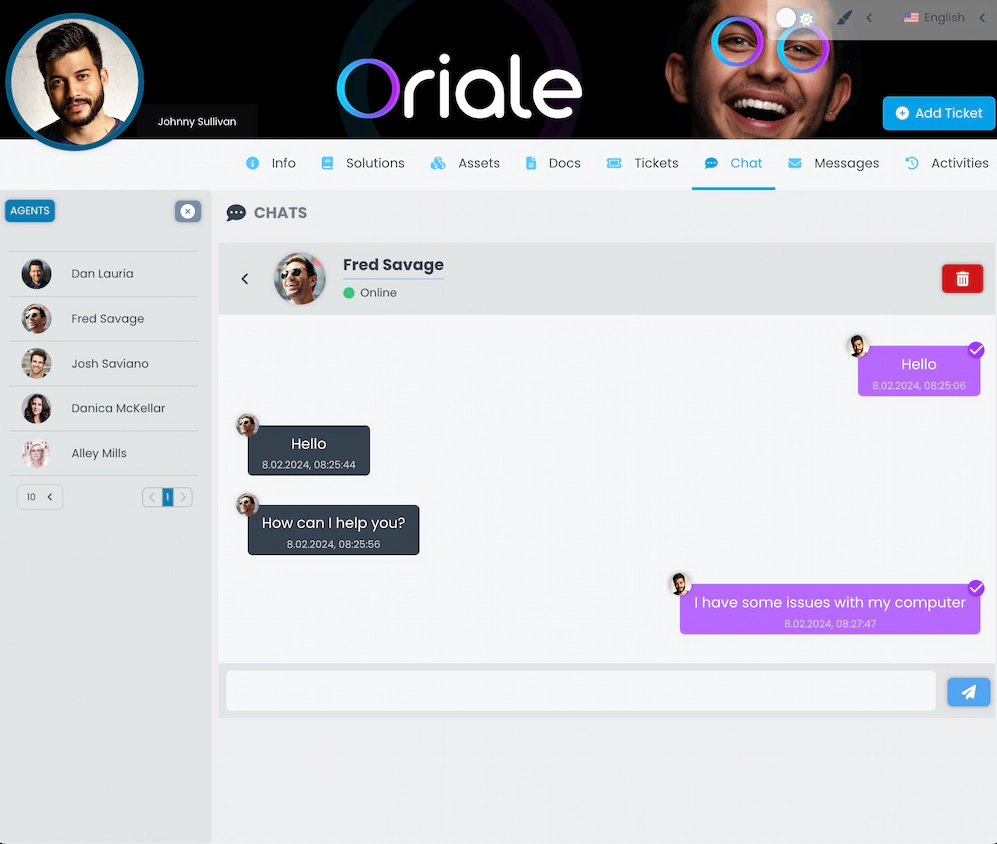 Screenshot showing the chat view in the client portal.