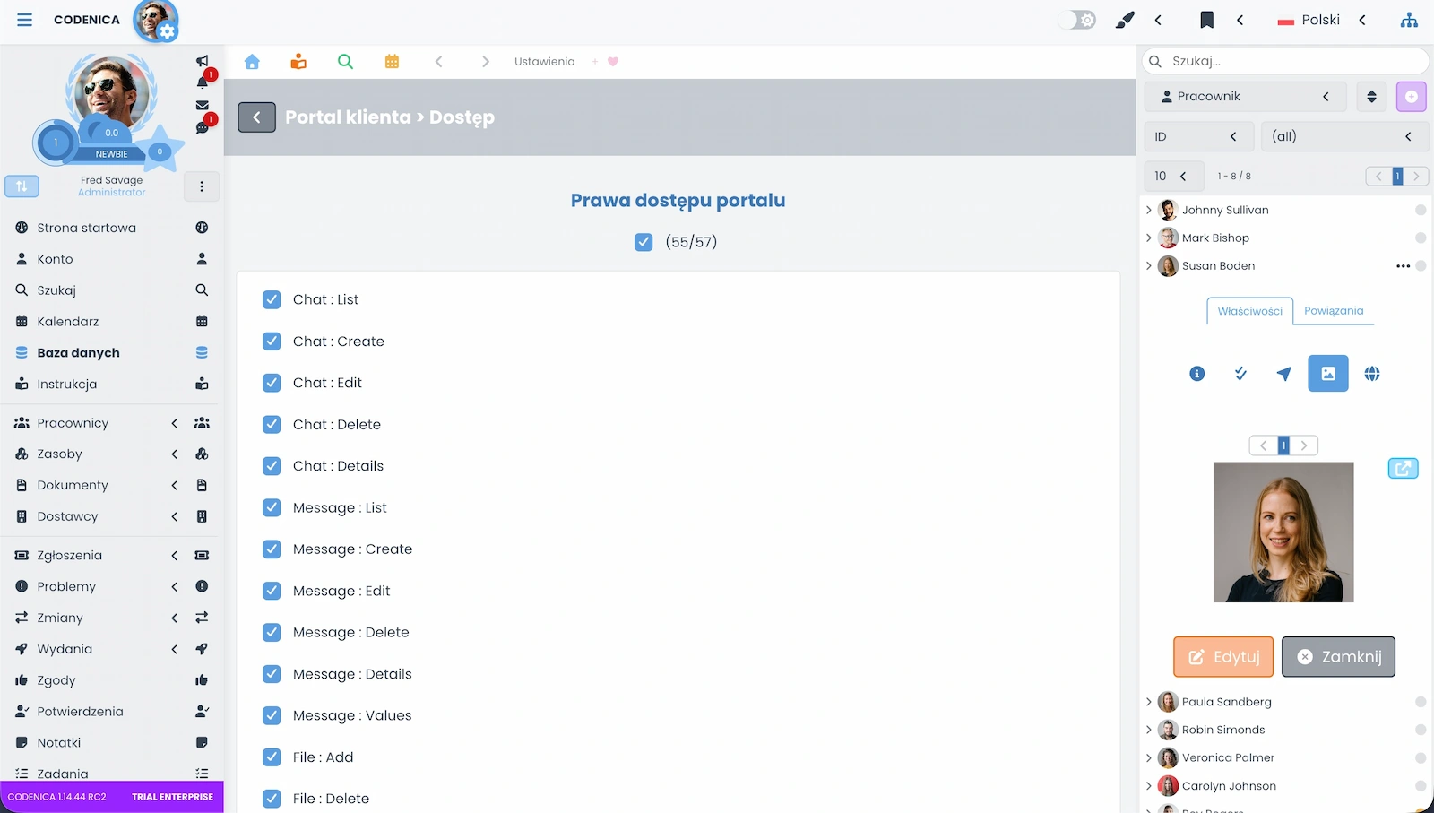 Zrzut ekranu pokazujący ustawienia dostępu.