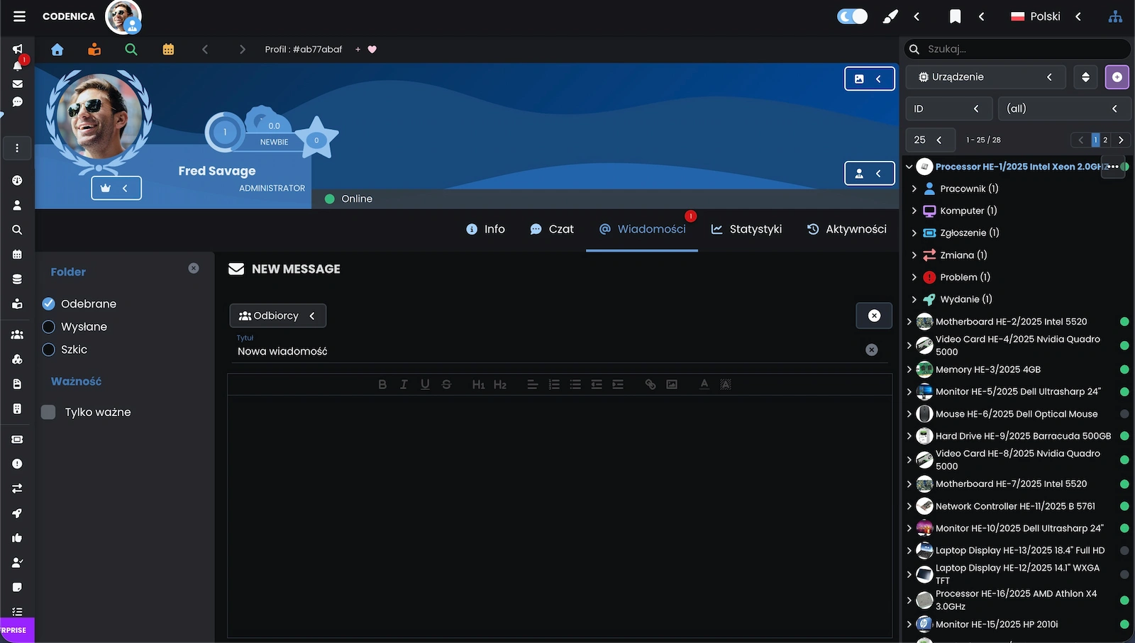 Zrzut ekranu pokazujący otwartą wiadomość.