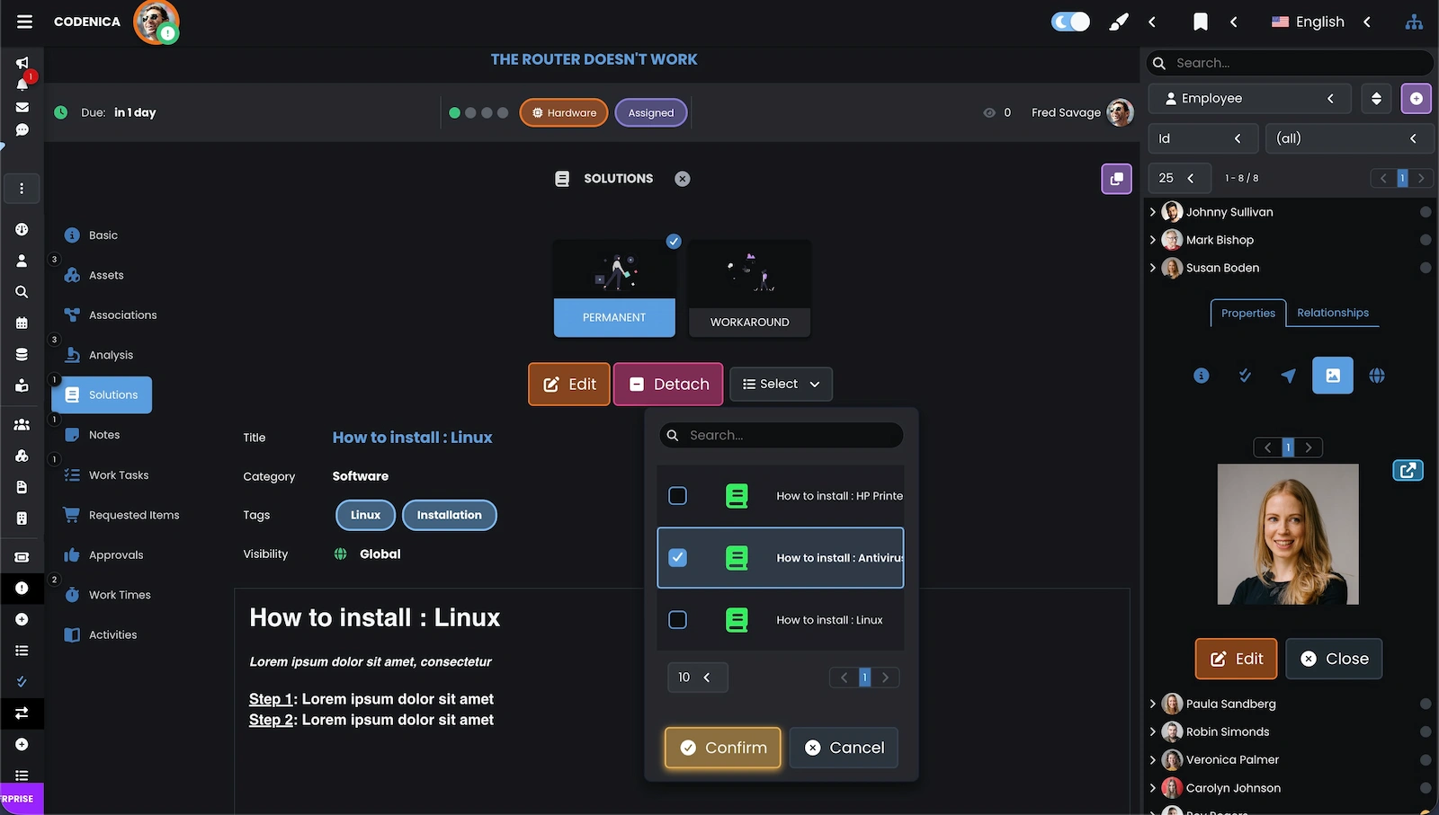 Screenshot displaying the solutions section.