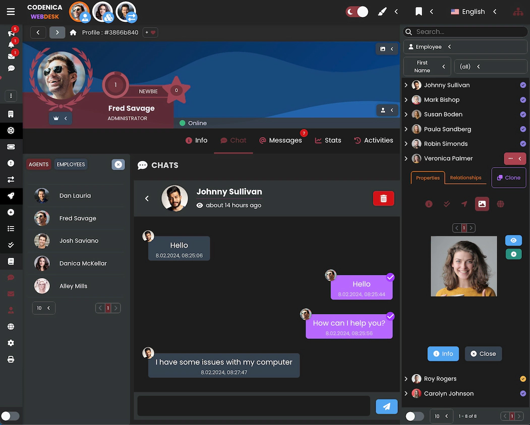 Screenshot showing the integrated Live Chat.