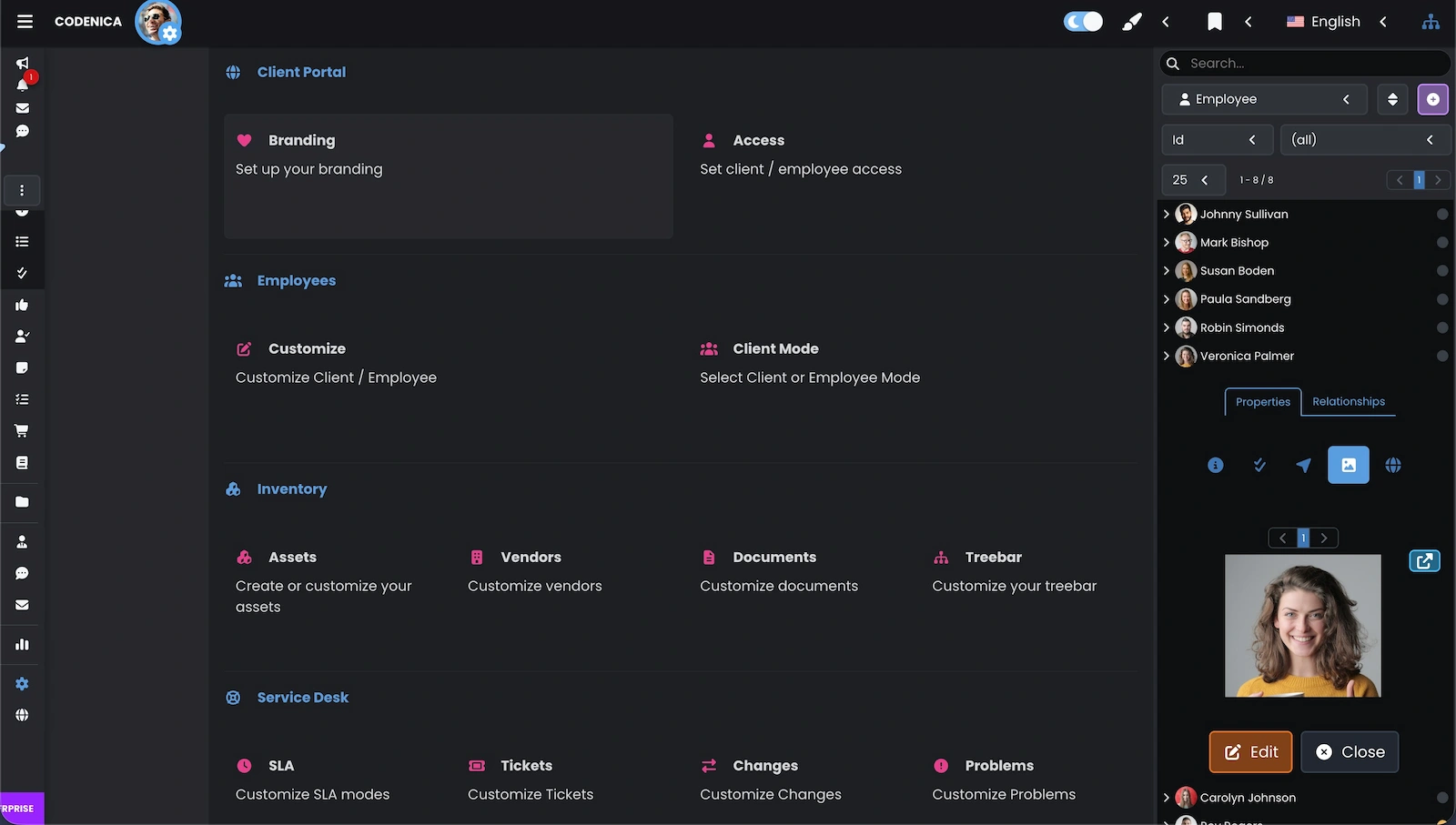 Screenshot showing access settings in the application.
