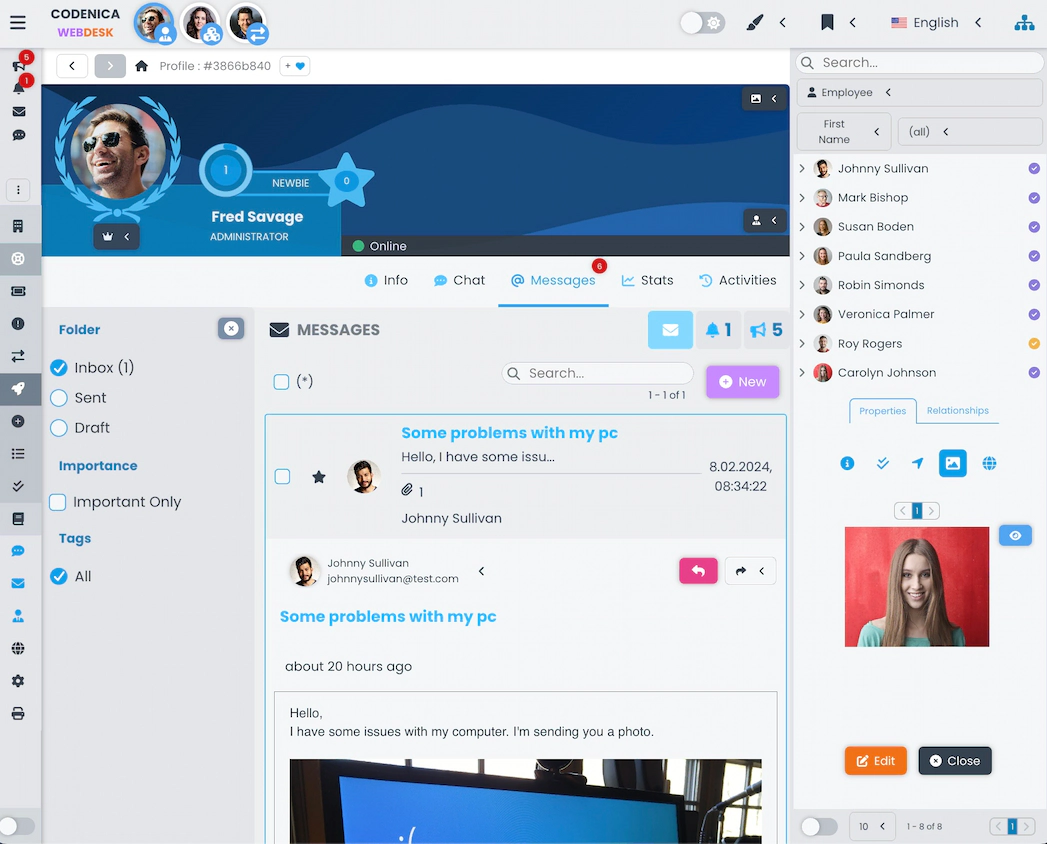 Screenshot showing the integrated messaging system.