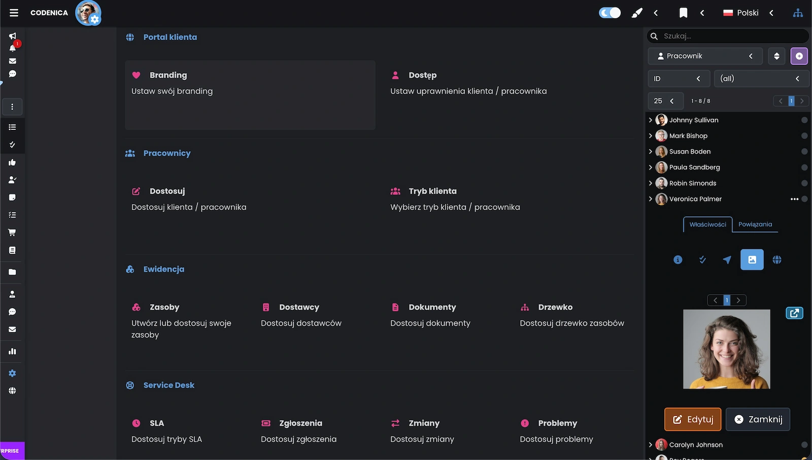 Zrzut ekranu przedstawiający ustawienia dostępu do portalu klienta.