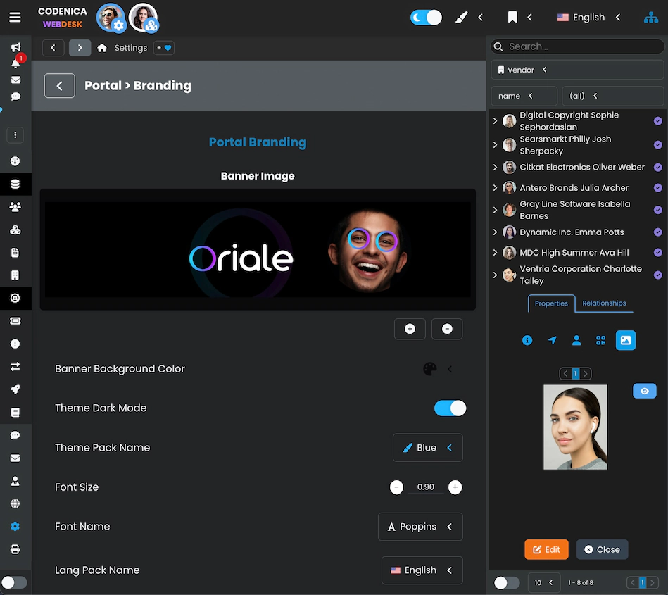 Screenshot showing branding configuration options in the application settings.