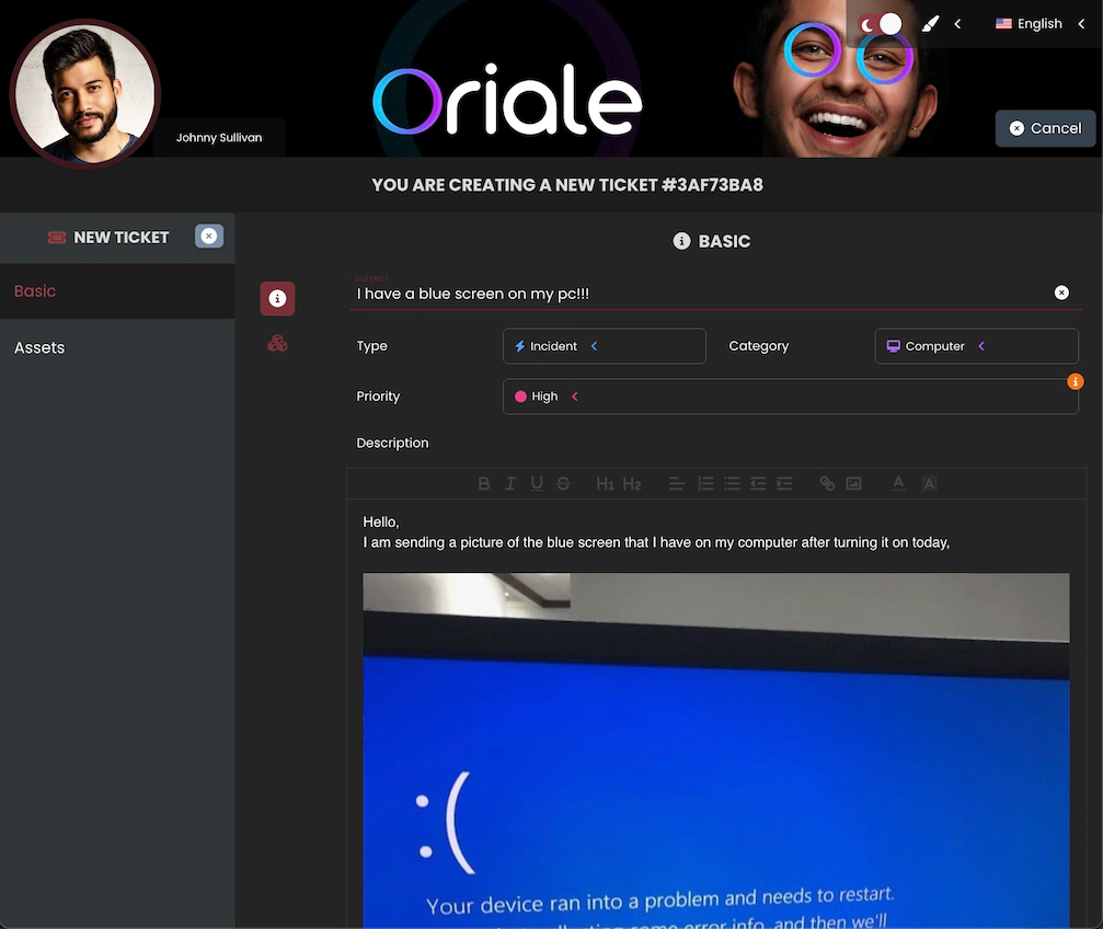 Screenshot showing the creation of a new ticket.