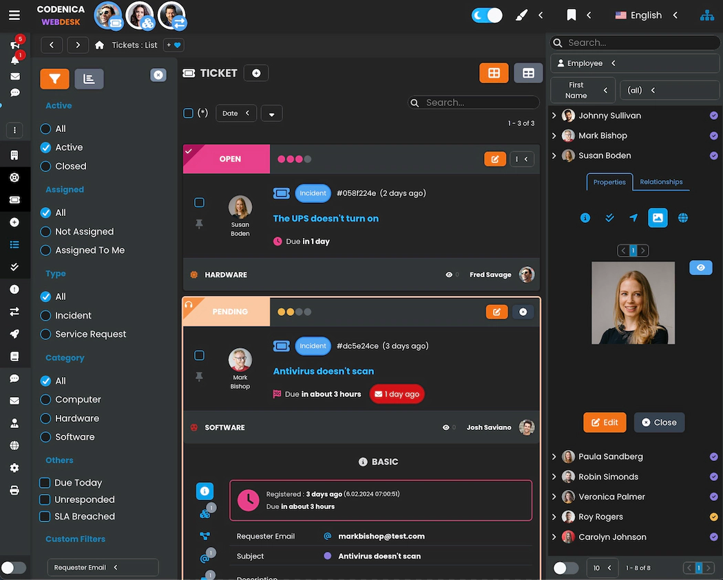 Screenshot showing tickets.