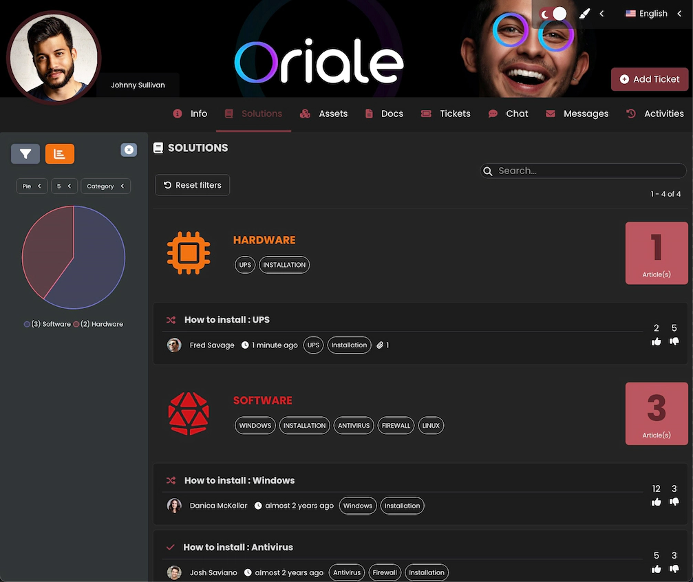 Screenshot showing knowledge base articles with an active filter.