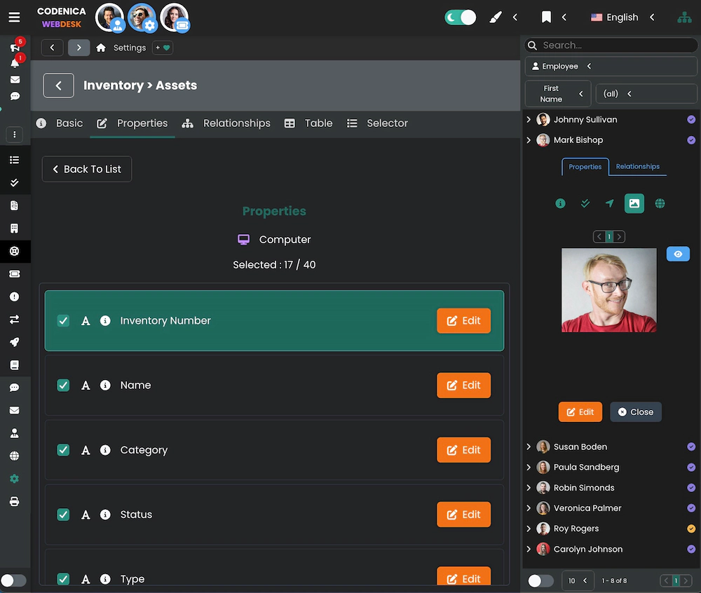 Screenshot showing customization settings for icons, colors, and item properties.